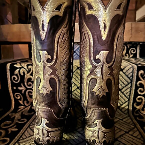 OLD GRINGO BROWN/GOLD METALLIC EAGLE BOOTS , size 6 - Picture 4 of 8